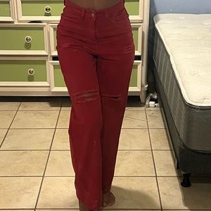 Red Ripped High Waisted Jeans